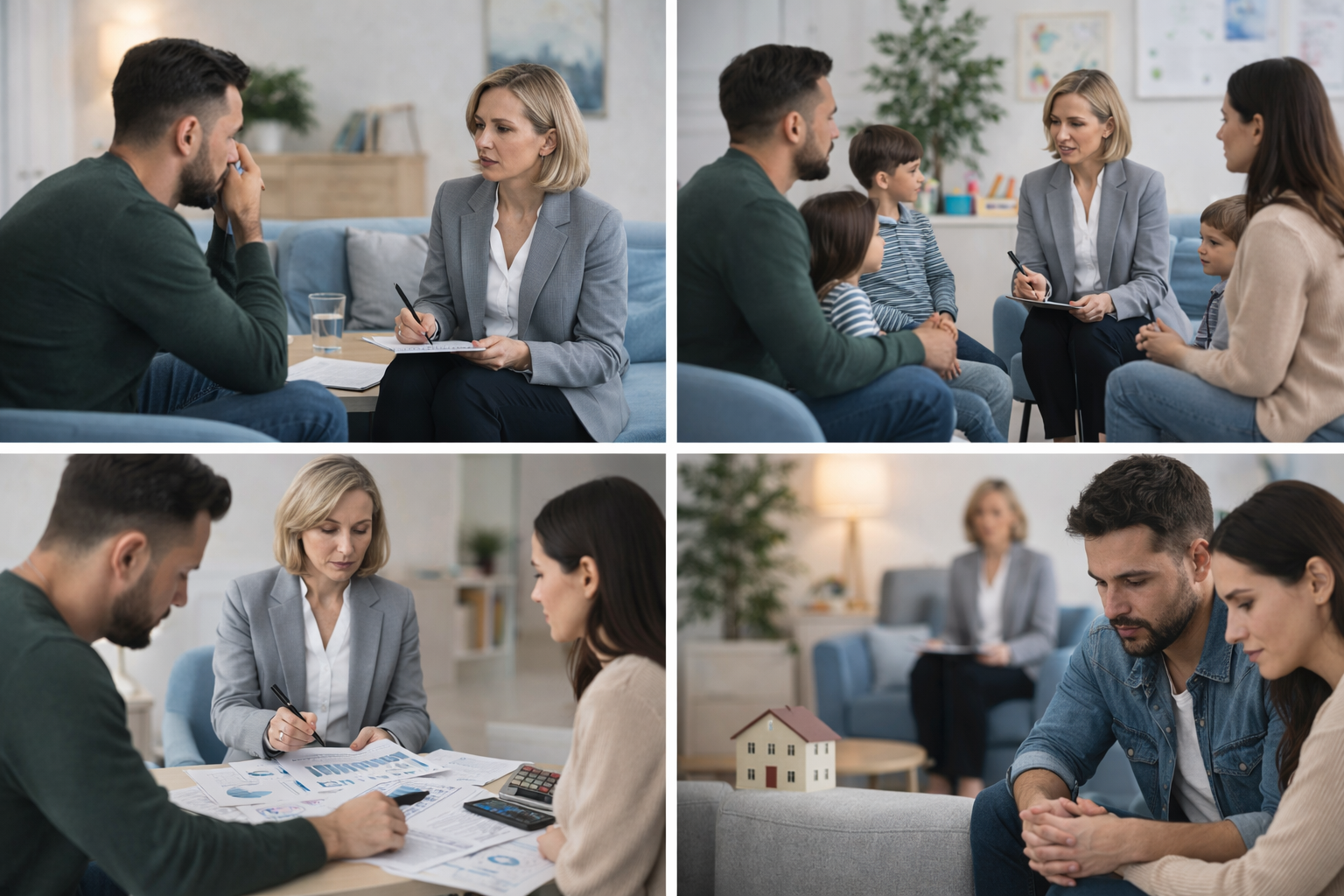 Illustration of a family tree with different branches representing various family matters such as separation, child arrangements, finances and property